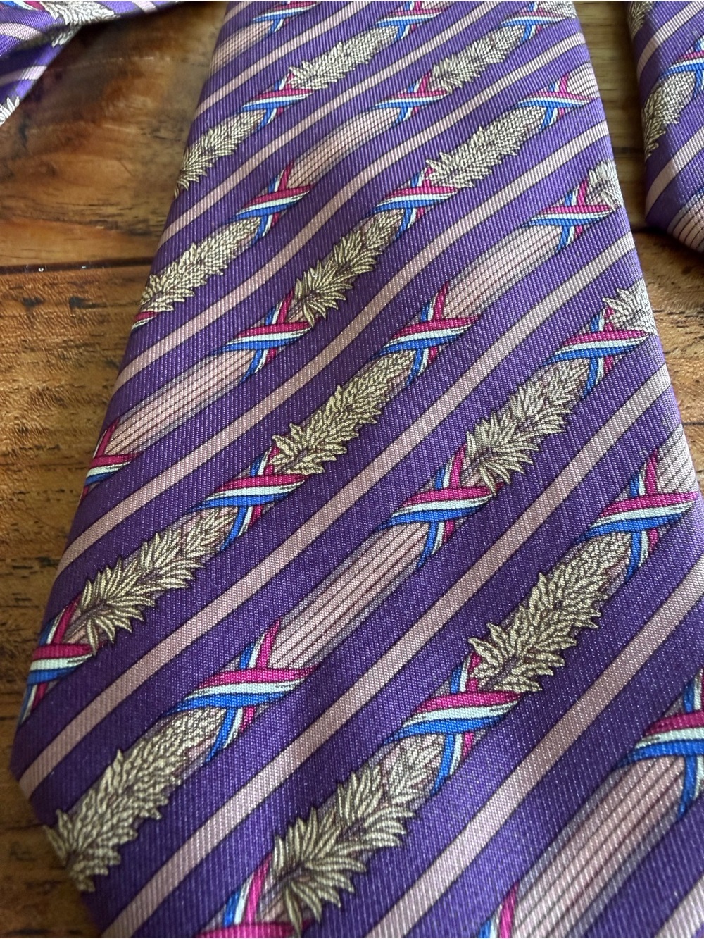 Vintage Hermes Paris Silk Tie Traditional Branches French Flag Ribbon - Picture 3 of 8